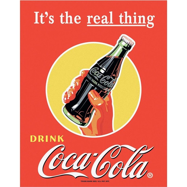 COKE Real Thing - Bottle In Tin Sign - 12-1/2"W x 16"H