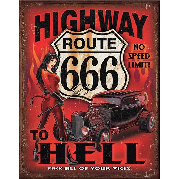 Route 666 - Highway to Hell Tin Sign - 12-1/2"W x 16"H