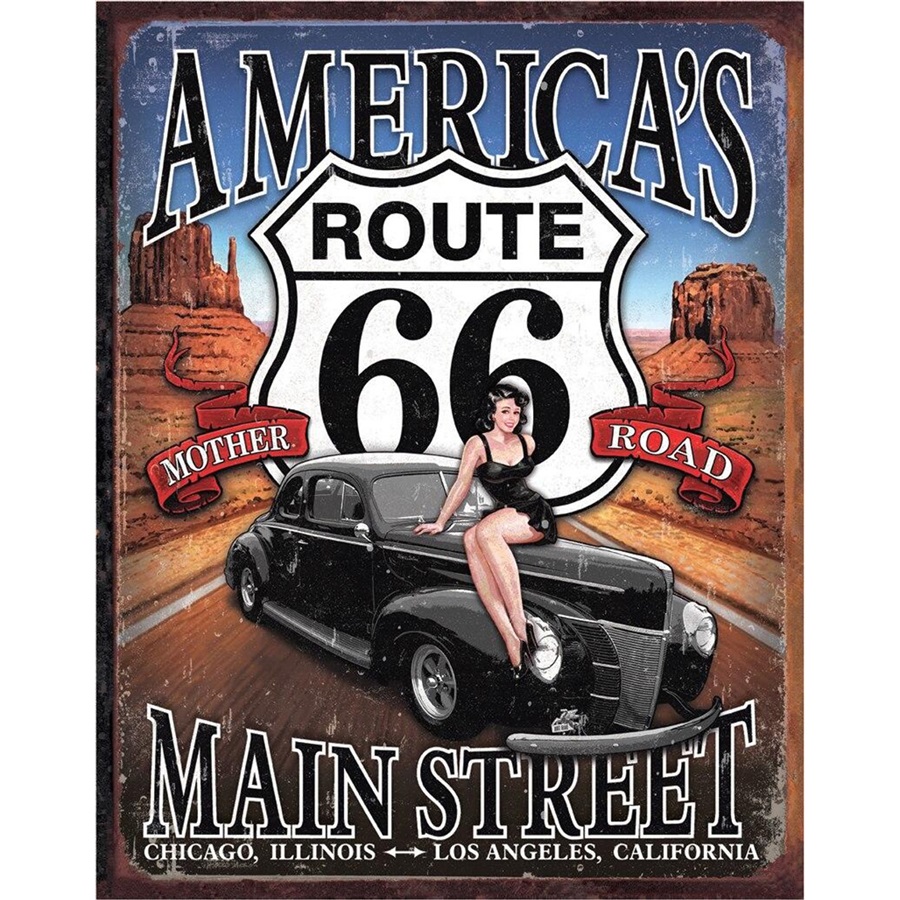 RT 66 - America's Main Street Tin Sign - 12-1/2"W x 16"H