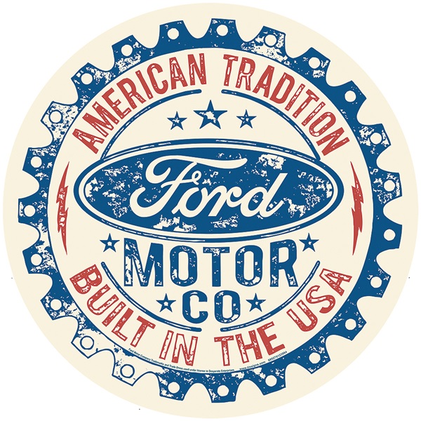 Ford - Built in USA Aluminum-Style Sign - 11-3/4" Dia