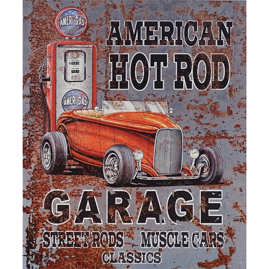 American Hot Rod Garage Tin Sign - 12-1/2"W x 16"H