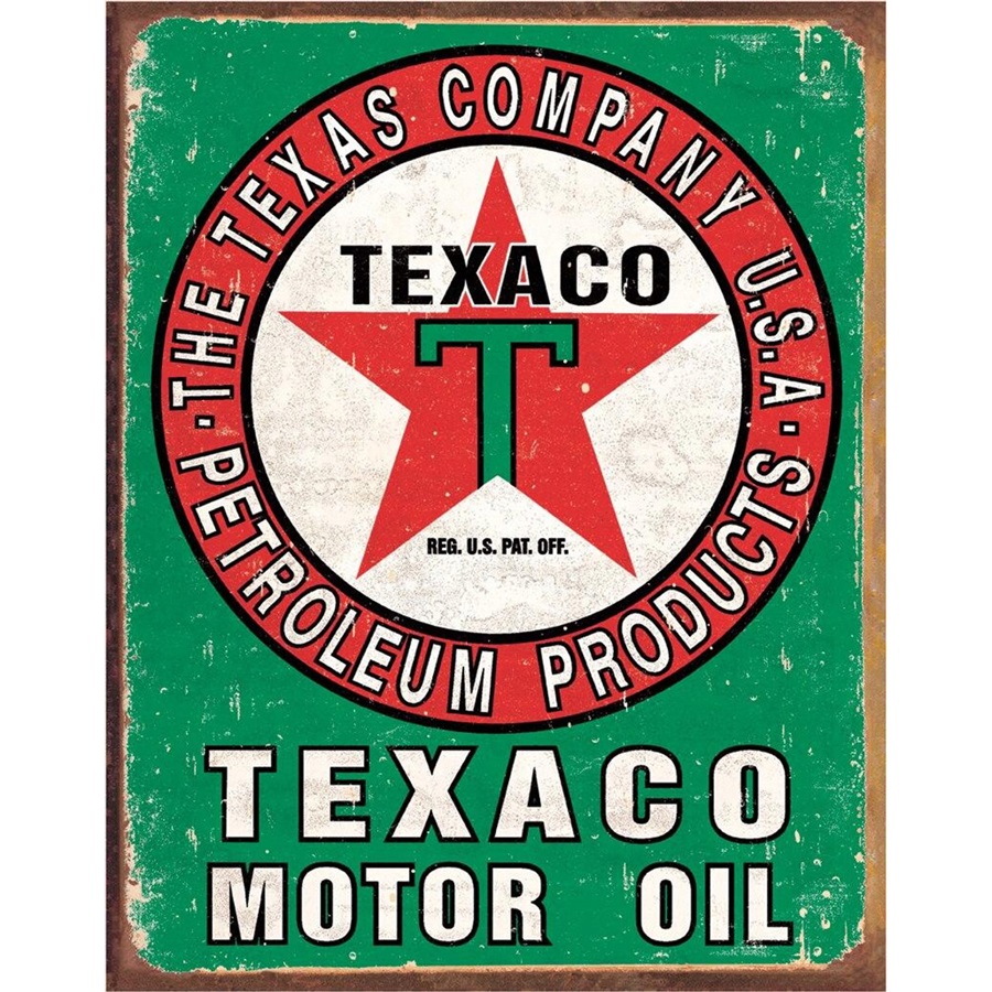 Texaco Oil Weathered Tin Sign - 12-1/2"W x 16"H