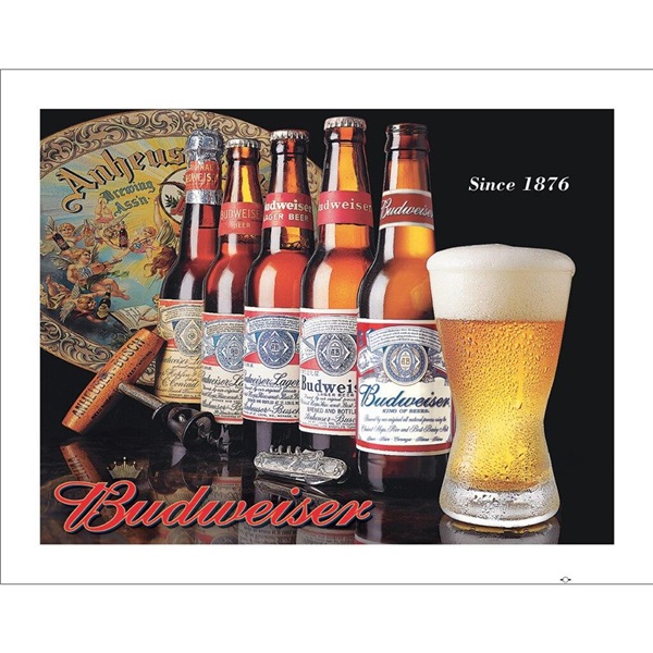 History of Bud Tin Sign - 16"W x 12-1/2"H