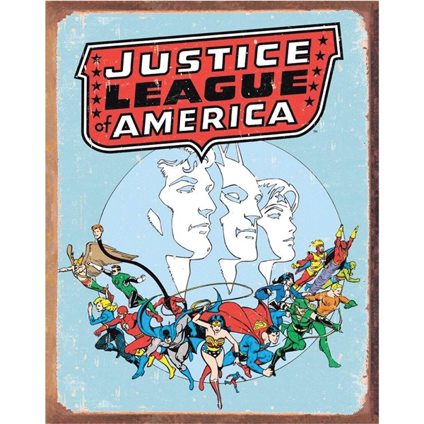 Justice League Retro Tin Sign - 12-1/2"W x 16"H