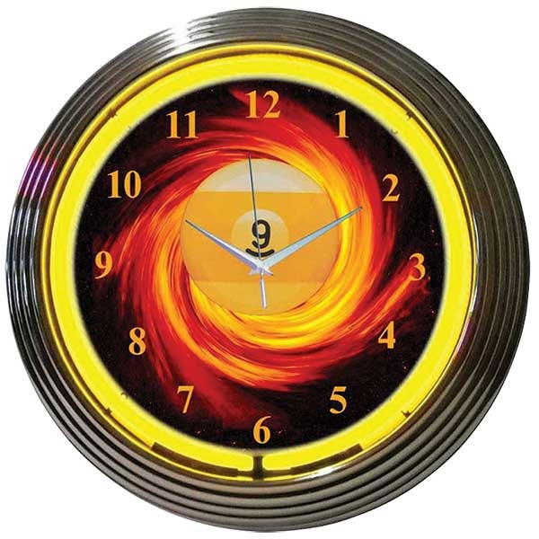 9 Ball Fire Neon Wall Clock