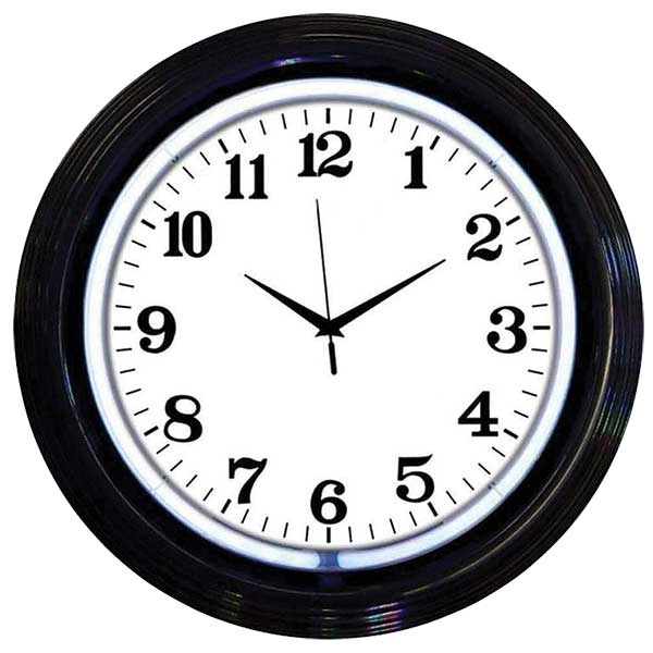 Black Rim White Neon Wall Clock - TP Tools & Equipment