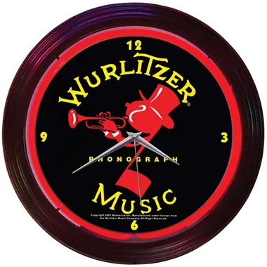 Wurlitzer Red - Johnny One Note Neon Wall Clock