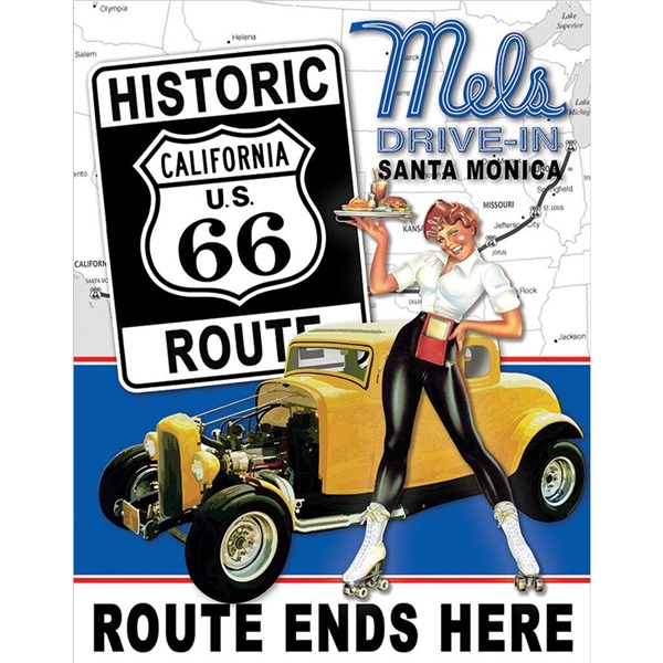 Mel's - Route 66 Tin Sign - 12-1/2"W x 16"H