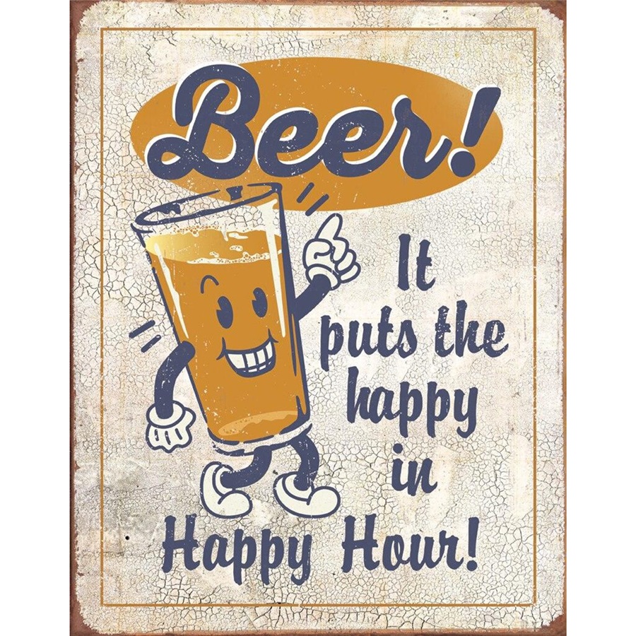 Happy Hour - Beer Tin Sign - 12-1/2"W x 16"H