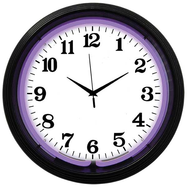 Black Rim Purple Neon Wall Clock