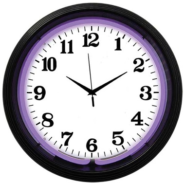 Black Rim Purple Neon Wall Clock