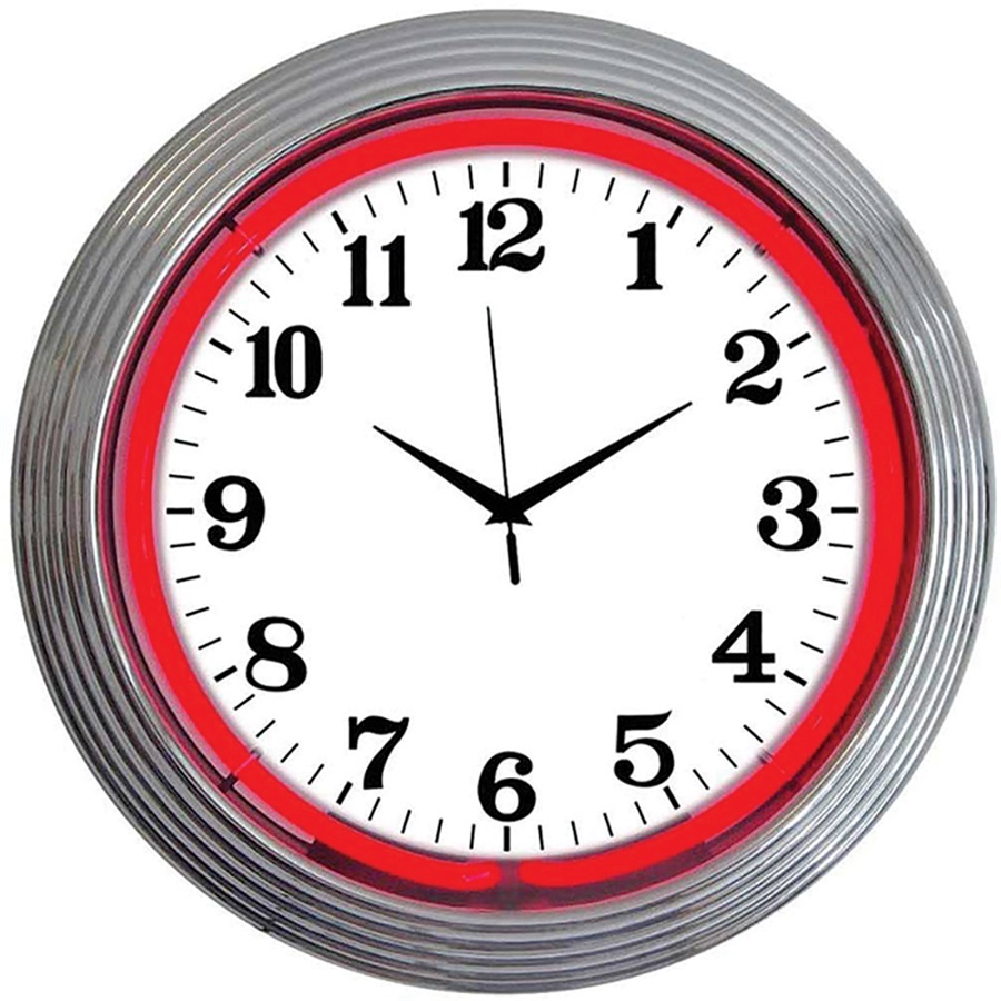 Chrome Rim Red Neon Wall Clock