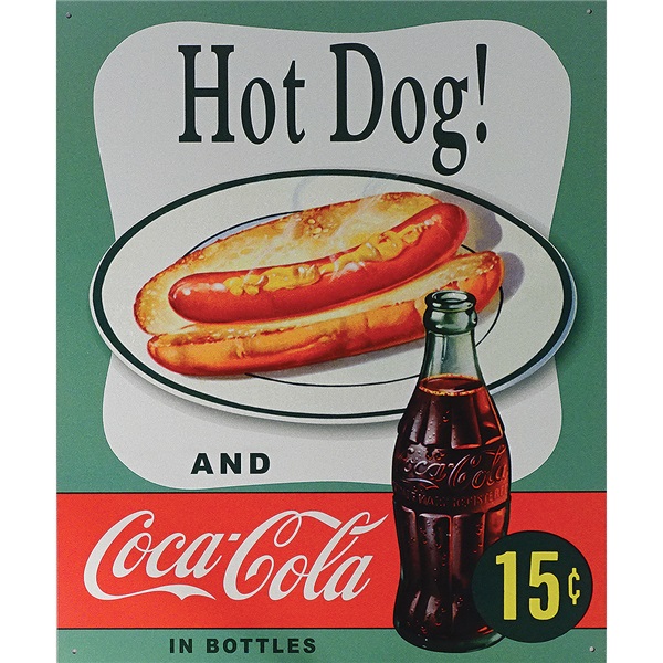 Coke Hot Dog Tin Sign - 12-1/2"W x 16"H