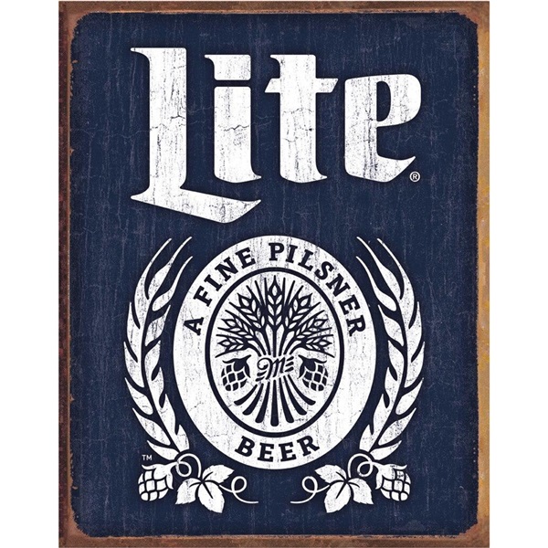 Miller Lite Bottle Logo Tin Sign - 12-1/2"W x 16"H