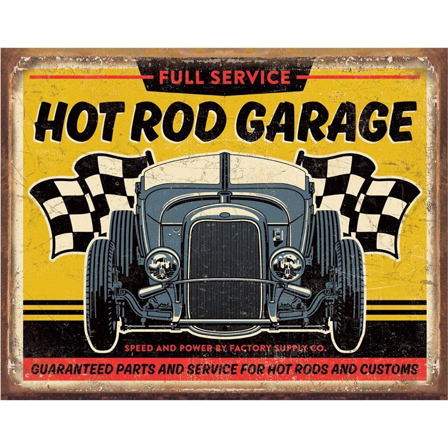 Hot Rod Garage - '32 Rod Tin Sign - 16"W x 12-1/2"H