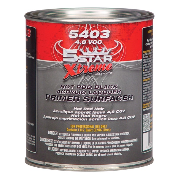 5STAR® Hot Rod Black Acrylic Lacquer Primer (1K) - Black, Qt