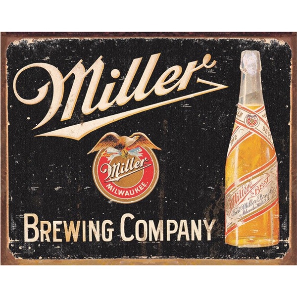 Miller Brewing Vintage Tin Sign - 16"W x 12-1/2"H