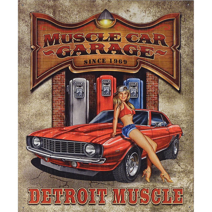 Muscle Car Garage Tin Sign - 12-1/2"W x 16"H